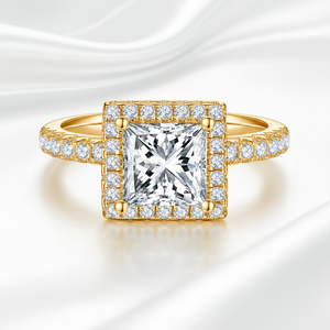 Anillo de Compromiso de Moissanita de 1 Quilate con Corte Princesa, Diseño Halo de Estilo Vintage de Moda, Engaste Pavé, Plata de Ley S925, Anillo de Boda - Product Image 3