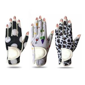 Guantes de Golf de Piel de Cabra Transpirables de Medio Dedo para Hombre, Negros y Blancos, Guantes Deportivos Sin Cordones - Product Image 4
