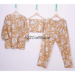 Conjunto de Pijama de Lujo para Mujer, 100% Algodón, Cintura Elástica, Mangas Tres Cuartos, Estampado Floral Digital, Largo Completo - Product Image 5