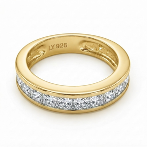 แหวน Eternity Band ทอง 18K ชุบโรเดียม ประดับมอสซาไนต์ทรง Emerald Cut แบบ Claw Setting คลาสสิกสำหรับงานแต่งงาน ใช้ได้ทั้งชายและหญิง - Product Image 1