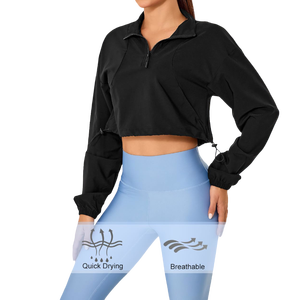 Women's Slim Fit Gym Fitness Workout Cropped Tops Long Sleeve <b>Yoga</b> Coat Zipper Design Sports Wear Running <b>Yoga</b> <b>Jacket</b> for Women - Product Image 6