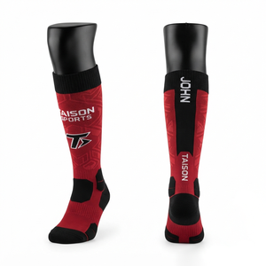 200 GSM Premium Wool/Spandex Floorball <b>Socks</b> Red <b>Black</b> Reinforced Panels Custom Knit Logo OEM Quick Dry Breathable - Product Image 1