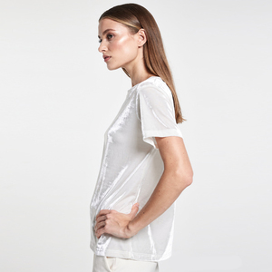 Women's <b>White</b> Velvet Crew Neck T-Shirt Summer Lightweight Velour <b>Tee</b> Shirt Ladies Short Sleeve Velvet TShirt Women - Product Image 3