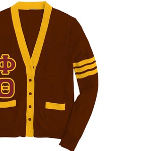 Cardigan en tricot personnalisé pour homme, style universitaire, jacquard, avec lettres brodées en chenille et poche boutonnée - Product Image 5
