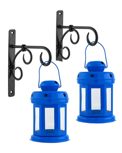Blue Metal Hanging <b>Lanterns</b> with Star Cutout Design Glass Handles Decorative Tealight <b>Candle</b> Holders <b>for</b> Indoor <b>Outdoor</b> Home Gar - Product Image 1