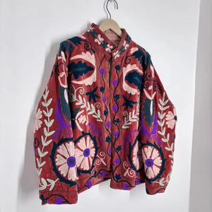 Hand Embroidered <b>Reversible</b> Velvet Bomber <b>Jacket</b> with Vintage Floral Pattern Cotton Lining Winter Outerwear for Women - Product Image 4