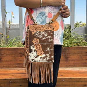 Bolso bandolera con flecos de cuero de vaca para mujer, bolso de mano con flecos de cuero genuino, bolso de mensajero oculto - Product Image 2