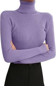 Camiseta Casual de Cuello Alto para Mujer, Lavanda, Manga Larga, Tejido de Punto de Algodón y Elastano, Transpirable, de Secado Rápido, Antiarrugas, Corte Regular - Product Image 3