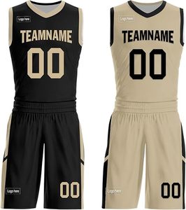 Ensemble maillot et short de basketball personnalisés par sublimation, nom de l'équipe 00, col en V, sans manches, uniforme respirant en mesh pour adultes - Product Image 1