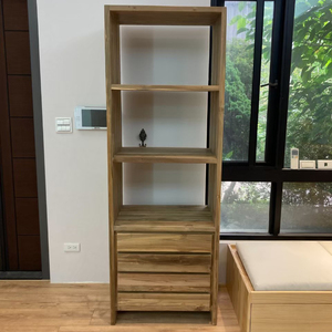 Modern <b>Rustic</b> Indonesian Teak Display <b>Cabinet</b> Featuring Four Drawers and Open Compartment with Weathered Wood Finish for Wabi Sa - Product Image 4