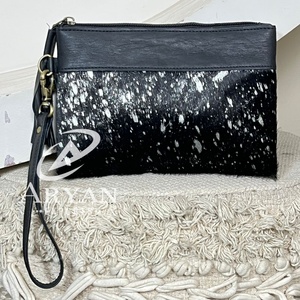 Stylish Hair-on Metallic Genuine Cowhide Leather Clutch Wallet Premium Pattern Wristlet Purse Organizer Perfect for Cash & Card - Product Image 1