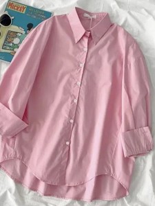 Camisa de Manga Larga para Mujer, Color Rosa, con Botones al Frente, Ecológica, Estilo Vintage, Corte Regular, Protección Solar, Primavera-Verano 2025, Venta al Por Mayor - Product Image 5