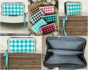 Portefeuille-bracelet en cuir de vachette véritable Premium 2026, motif à carreaux, grande capacité, plusieurs compartiments pour billets - Product Image 3