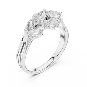Bague de fiançailles et alliance de mariage pour femme, trois pierres en diamant de laboratoire, taille princesse et taille ronde - Product Image 6