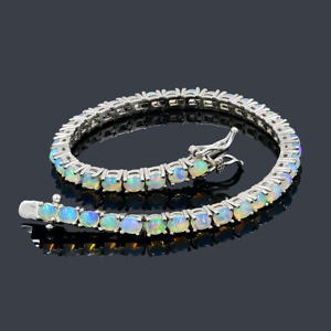 Bracelet tennis classique en opale cabochon taille ovale, plaqué argent sterling 925, bijoux fins unisexes, tendance pour mariage et soirée - Product Image 1