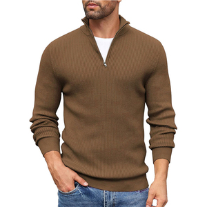 Men's <b>Brown</b> Cotton Ribbed Knit Anti-Pilling Sweater Full Sleeve Pullover Casual Autumn Wear - Product Image 1