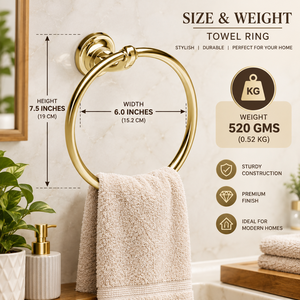 Porte-serviette rond moderne en laiton poli avec plaque arrière circulaire lisse, accessoire mural haut de gamme pour salle de bain et hôtel - Product Image 5