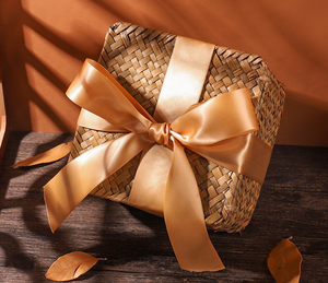 Premium Holiday <b>Gift</b> <b>Hamper</b> Square Bamboo <b>Gift</b> Box Elegant Ribbon Tie Woven Straw <b>Basket</b> Luxury Christmas New Year Packing Case - Product Image 4