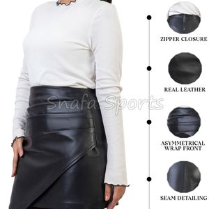 Nouvelle arrivée, jupe élégante en cuir, motif diamant en relief, jupe courte sexy en peau de mouton, style A-line, pour filles et femmes - Product Image 5