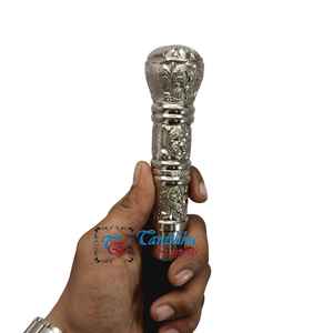 Bastón de Madera Plegable de 3 Secciones con Empuñadura Redonda de Latón Plateado Clásico para Caballeros, Color Negro, de TANISHKA EXPORTS - Product Image 5