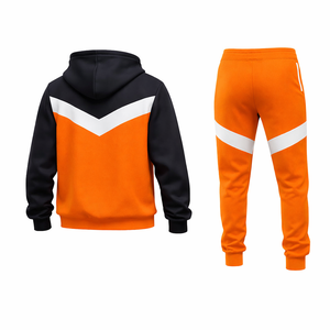 Conjunto Deportivo de Alta Calidad para Hombre, Sudadera con Capucha y Cremallera Naranja y Negra con Franja en V en Contraste, Pantalones Deportivos Ajustados, Ropa Deportiva para Gimnasio y Fitness - Product Image 4