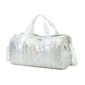 Sac de voyage de luxe à imprimé étoiles irisées, sac de sport léger en velours côtelé, sac de fitness, fermeture éclair, poignées blanches, personnalisable - Product Image 1