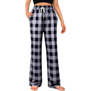 High Quality Comfy <b>Plaid</b> Trousers Women Pajamas Slacks Buffalo <b>Plaid</b> Black and White <b>Pants</b> With Pockets - Product Image 4