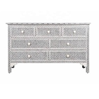 Buffet moderne noir à 7 tiroirs avec incrustation d'os géométrique Table Console de meubles de maison