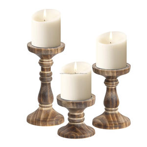 Juego de 3 candelabros de madera de granja para velas de pilar para decoración del hogar y bodas para Navidad - Product Image 1