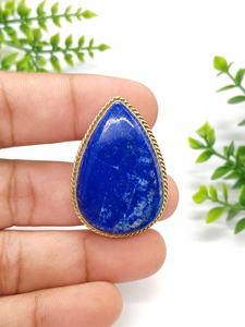 Natural <b>Lapis</b> <b>Lazuli</b> Brass Groove Pendant | Gold Plated Brass Gemstone Pendant | Handmade Jewelry | Wholesale Jewelry Manufactur - Product Image 1