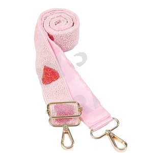 Pink heart <b>Adjustable</b> Seed Bead Bag <b>Straps</b> Fashion Accessories with Custom Shape and Design Beaded Purse <b>Strap</b> - Product Image 1