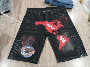 Shorts en jean noir respirants pour hommes de qualité supérieure, taille mi-haute, avec impression personnalisée, style streetwear d'été - Product Image 3