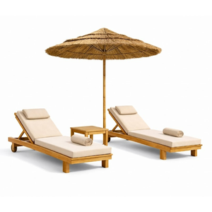 Ensemble de chaises longues de piscine tropicales ARTERRA Premium en teck avec parasol, mobilier de luxe pour projets de villas - Product Image 2
