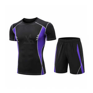 Ensemble de vêtements de sport pour homme, t-shirt de course à pied pour la salle de sport, short athlétique, vêtements de sport pour l'entraînement physique, vêtements de sport légers et respirants, vêtements de sport en maille - Product Image 1