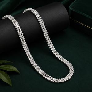 Twisted Singapore Chain Necklace 10K White Gold Moissanite Diamond Channel Setting Luxury Unisex Everyday Wear - Product Image 1
