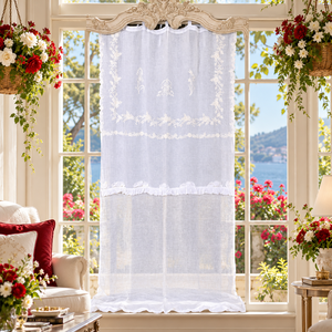 Elegant Botanical Scroll Embroidered Sheer Lace <b>Curtain</b> Panel Romantic <b>White</b> Drapery <b>for</b> Cottage Living Room & <b>Bedroom</b> Decor - Product Image 1