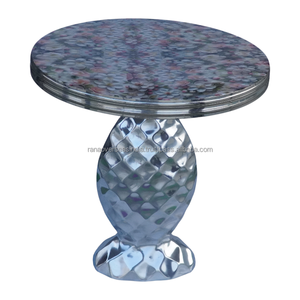 Elegante Mesa Auxiliar de Metal Pulido, Estilo Moderno, Antiguo y Tradicional, con Diseño de Flores Pintadas en Esmalte en la Superficie y Base de Lujo - Product Image 2