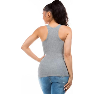 Camiseta sin mangas gris para mujer, cuello redondo, color sólido, tejido de algodón, ropa informal - Product Image 3