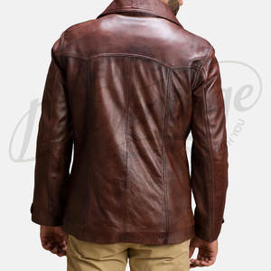 Veste en cuir marron vintage pour homme, classique, décontractée, boutonnée, en cuir véritable, coupe ajustée rétro, légère, pour l'automne - Product Image 3