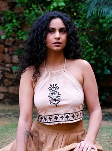 Handcrafted Tribal Block Print Brown Cotton Halter Crop <b>Top</b> Bohemian <b>Festival</b> Wear Eco-Friendly Organic Khadi Sleeveless <b>Top</b> - Product Image 6