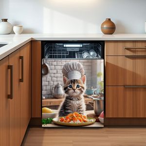 Cover porta magnetica per lavastoviglie a tema Cat Chef adesivo 25.6*23 pollici facile da pulire senza colla magneti da frigo per cucina casa - Product Image 6
