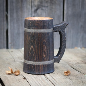 Eco-Friendly Polished Wooden Viking <b>Mug</b> with Hand Carved Engraving and Animal Design-Valentine's Day & Halloween Gift - Product Image 1