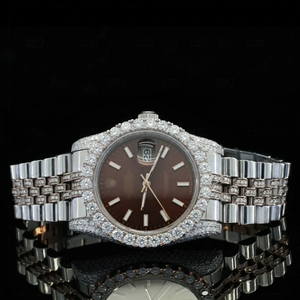 Montre de luxe fine à mouvement automatique ETA, entièrement sertie de diamants Moissanite, en acier inoxydable, verre, résistante à l'eau 10 bars, pour usage quotidien - Product Image 2