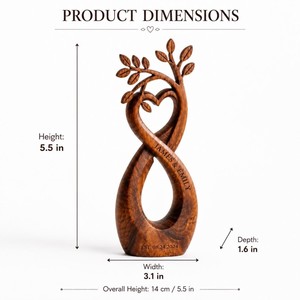 Sculpture d'arbre infini en bois fait main, cœur d'amour sculpté, décoration de table rustique, ornement de mariage, art pour salon - Product Image 3