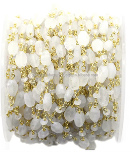 Rainbow Moonstone Faceted Nuggets & Rondelle Rosary Chain 925 Sterling <b>Silver</b> 18K Gold Plated <b>Wire</b> Wrapped Gemstone Jewelry - Product Image 3