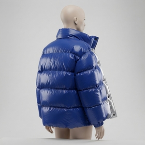 Chaqueta Acolchada con Capucha Azul Rey para Hombre, Chaqueta de Invierno Brillante con Acolchado, Chaqueta Casual para Exteriores con Cierre Completo y Aislamiento Térmico - Product Image 2