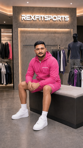 Ensemble de survêtement rose à capuche pour homme REXFITSPORTS, manches longues, fermeture éclair, short léger en polyester, vêtements de sport décontractés pour l'été - Product Image 5