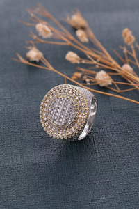 Alloy <b>Cocktail</b> <b>Ring</b> Lab Created Diamond Micro Pave Setting <b>Gold</b>/Silver Plated IGI Certified Glam Style Unisex Wedding Gift - Product Image 4