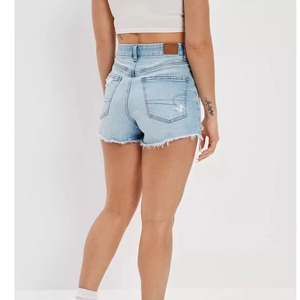 Shorts de mezclilla casuales para mujer, diseño sexy, vaqueros rasgados vintage, ajustados, lavados, con cordón, cintura media, corte skinny, shorts de mezclilla con lavado ácido. - Product Image 2