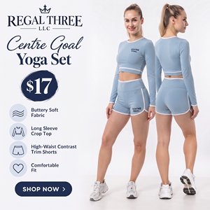 Conjunto Deportivo Regal Three para Mujer, Top Corto de Manga Larga y Pantalones Cortos de Yoga, Ropa de Fitness, Top Corto de Algodón y Poliéster, Conjunto de Dos Piezas para Gimnasio - Product Image 1